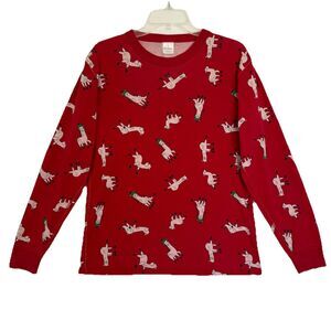 Hanna Andersson Organic Cotton Llama Print Top Medium Red Long Sleeve Unisex